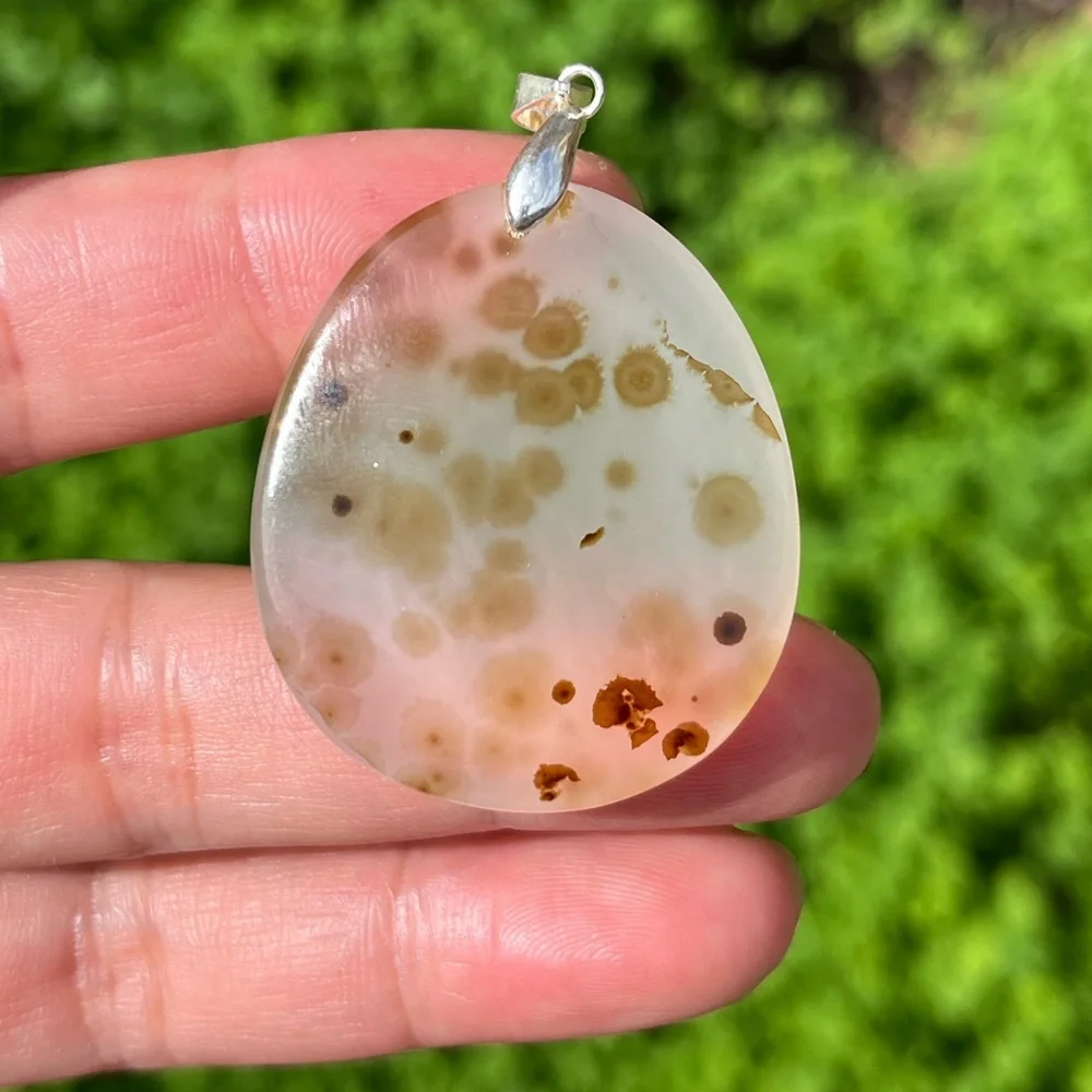 Sterling silver dendritic flower agate free form pendant‎ 2031